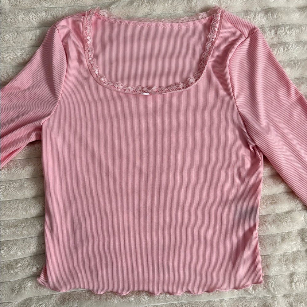 Elegant Pink Lace Trim Top